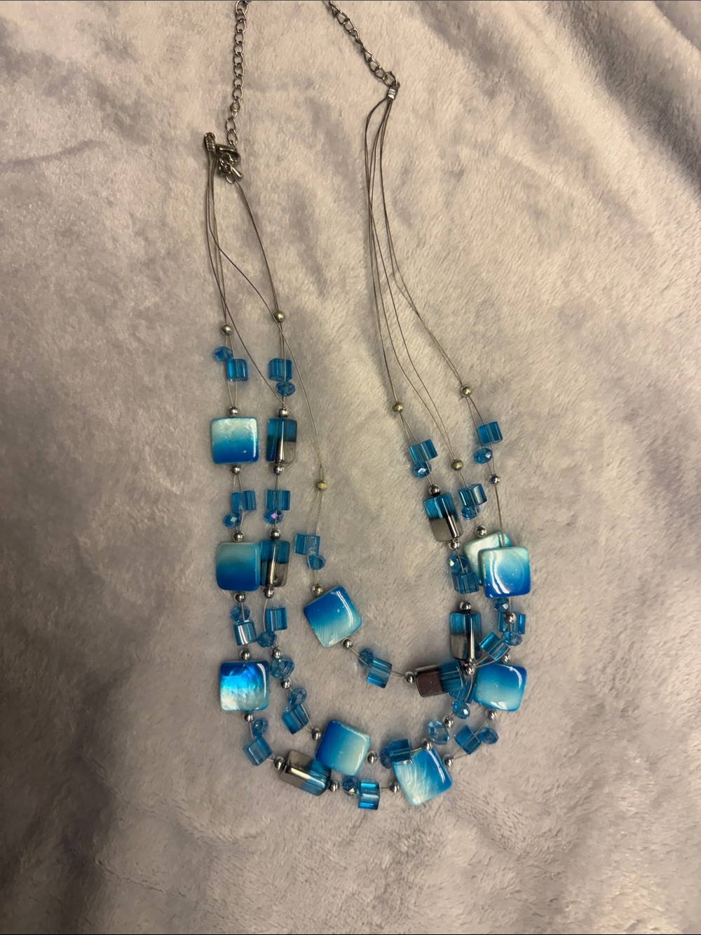 Blue Multi-Strand Glass Bead Necklace